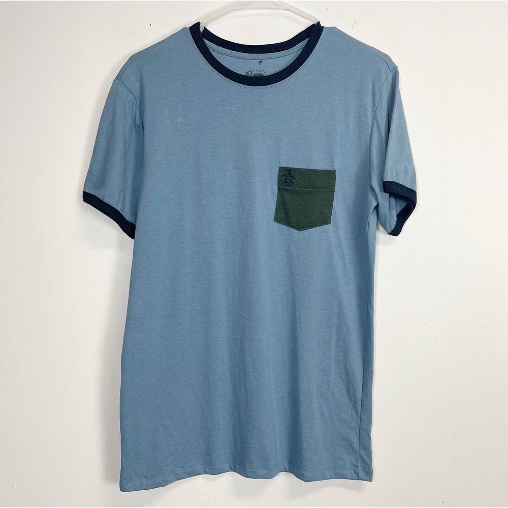 Penguin Shirt Mens Small Blue Short Sleeve Pocket Tee Cotton Blend NWOT NEW
